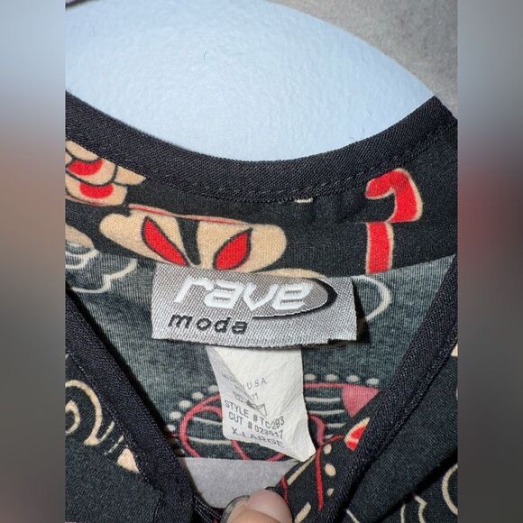 Rave Moda Vintage Y2K oriental Floral Blossom Flare Sleeve Cropped Top XL - Picture 5 of 7